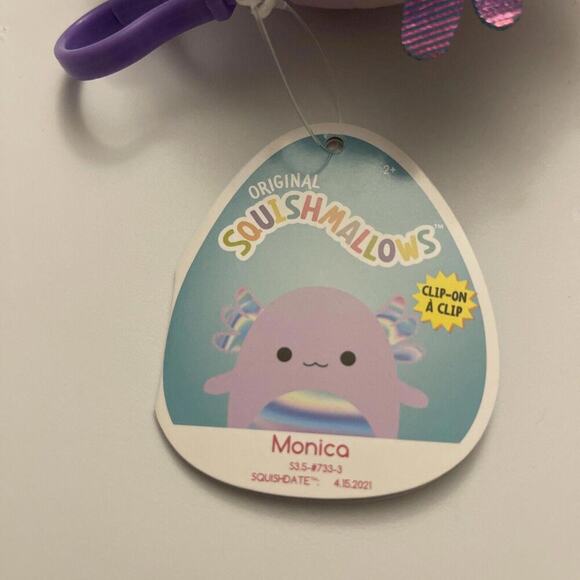 Squishmallow Monica Purple Axolotl 3.5" Clip On Plush Stuffed Animal Toy - Picture 3 of 3